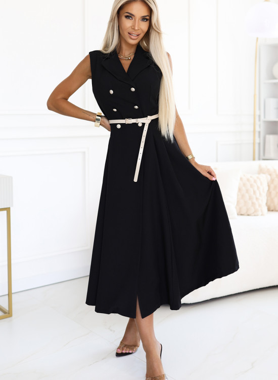 596-3 Елегантна миди рокля в черен цвят