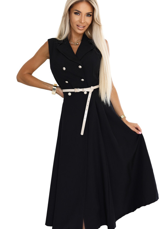 596-3 Елегантна миди рокля в черен цвят