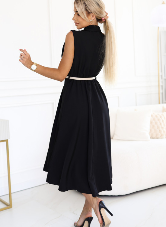 596-3 Елегантна миди рокля в черен цвят