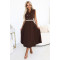 596-4 Елегантна миди рокля в кафяв цвят