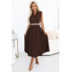 596-4 Елегантна миди рокля в кафяв цвят