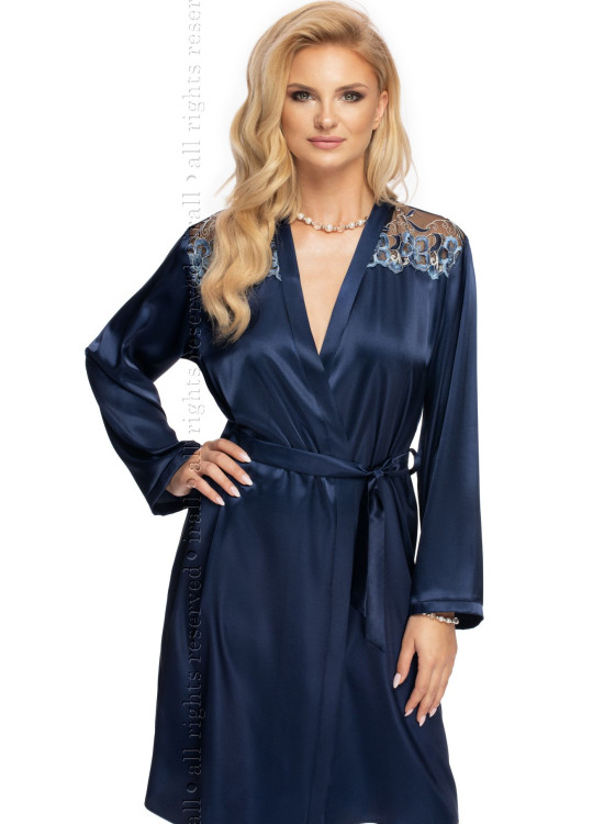 Луксозен секси халат Szlafrok-Elodie-Navy-Blue-Navy-Blue-Granatowy