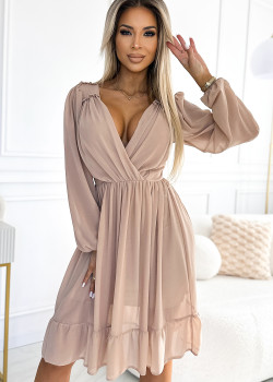 Ефирна миди рокля в бежов цвят 538-1