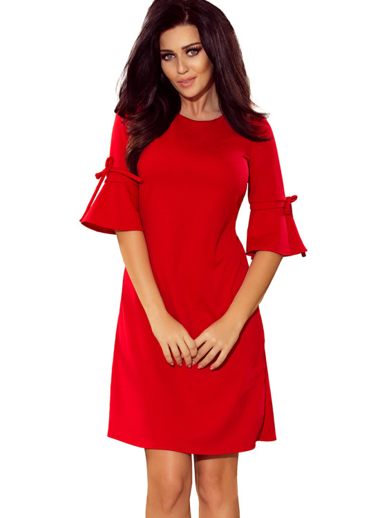 Червена рокля с разкроени ръкави 217-1