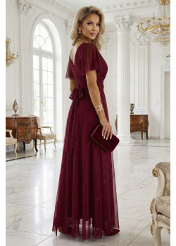 Дълга рокля с брокат в цвят бордо 635-5
