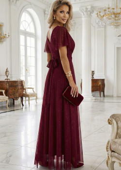 Дълга рокля с брокат в цвят бордо 635-5