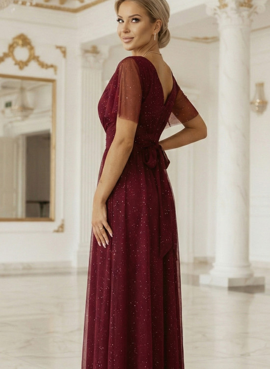Дълга рокля с брокат в цвят бордо 635-5