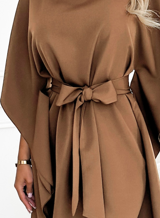 Широка рокля в кафяв цвят , модел 287-39.