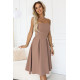 Елегантна рокля без презрамки в бежов цвят 641-2