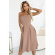 Елегантна рокля без презрамки в бежов цвят 641-2