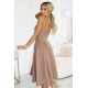 Елегантна рокля без презрамки в бежов цвят 641-2