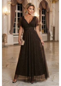 Дълга рокля с брокат в кафяв цвят 635-4