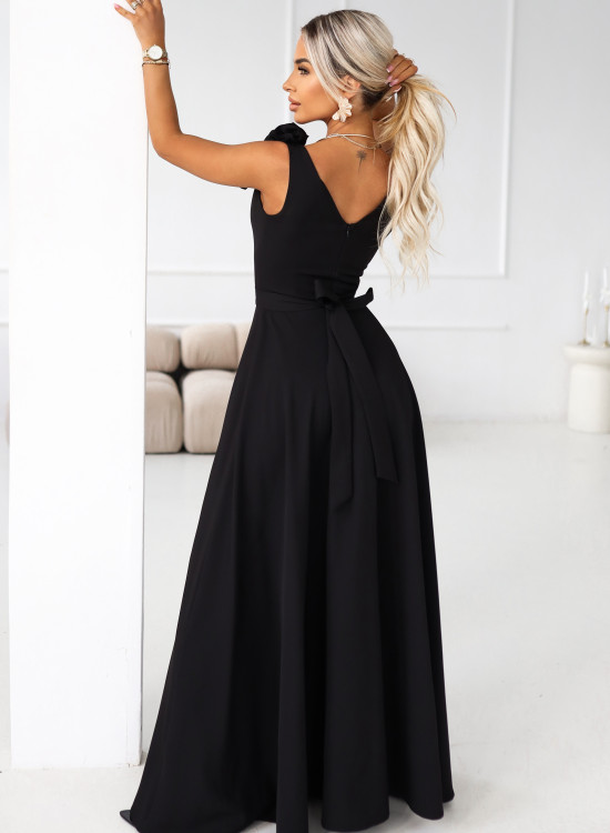 Елегантна дълга рокля в черен цвят 643-2