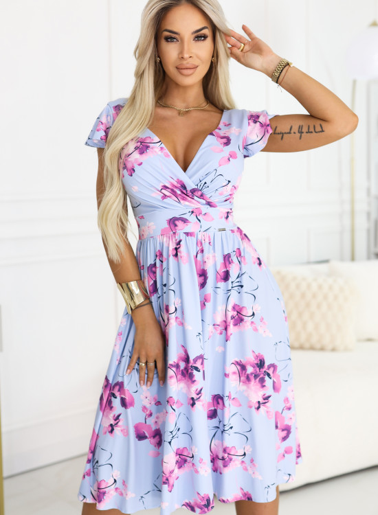 425-14 Елегантна рокля с цветен принт