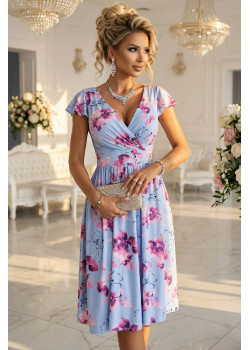 425-14 Елегантна рокля с цветен принт