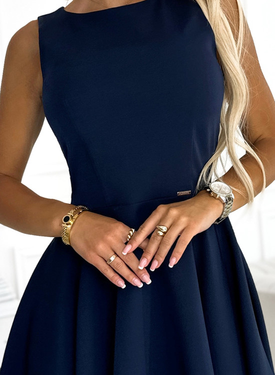 Официална асиметрична рокля в тъмносиньо 397-2