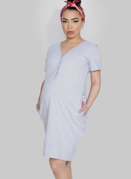 Нощница за бременни и кърмачки в сив цвят MAMA DRESS-Нощници-LadyStyle.bg Нощница за бременни и кърмачки в сив цвят MAMA DRESS-Нощници-LadyStyle.bg