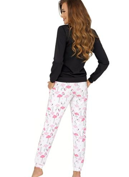 Дълга дамска пижама в бял и черен цвят FLAMINGO-Пижами-LadyStyle.bg Дълга дамска пижама в бял и черен цвят FLAMINGO-Пижами-LadyStyle.bg