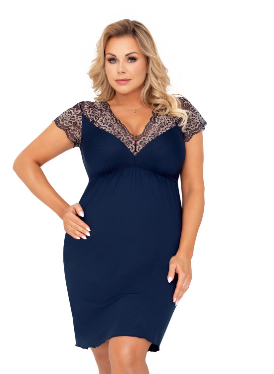Макси нощница с къс ръкав в тъмносин цвят Greta-Нощници-LadyStyle.bg Макси нощница с къс ръкав в тъмносин цвят Greta-Нощници-LadyStyle.bg
