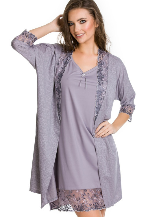 Микрофибърен халат в сив цвят STELLA 05090-Халати-LadyStyle.bg Микрофибърен халат в сив цвят STELLA 05090-Халати-LadyStyle.bg