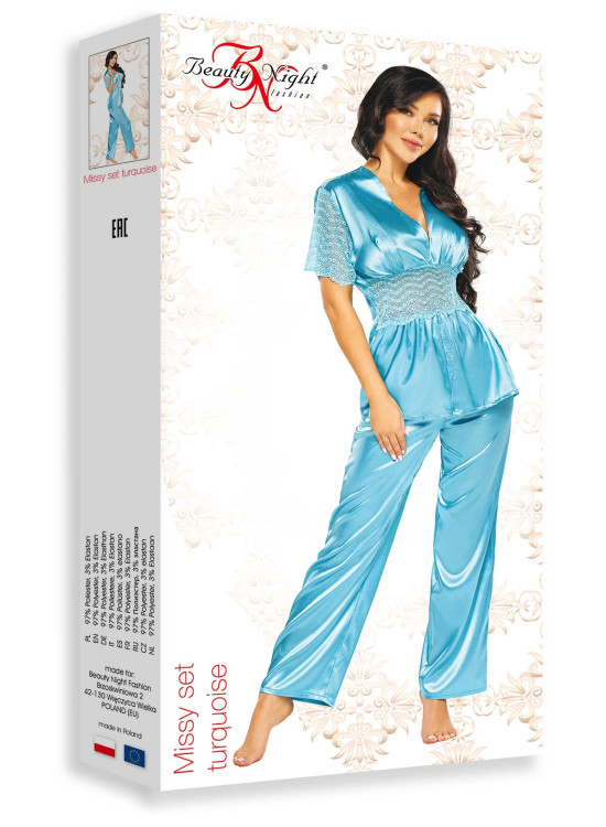 Сатенен дамски комплект в цвят тюркоаз Missy-Комплекти-LadyStyle.bg