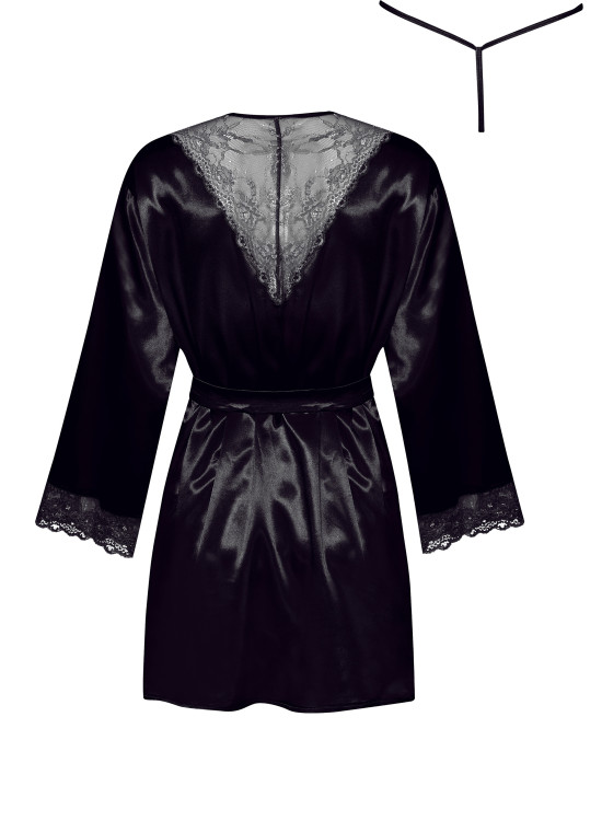 Черен сатенен халат с прашки Sherie-Секси Халати-LadyStyle.bg Черен сатенен халат с прашки Sherie-Секси Халати-LadyStyle.bg