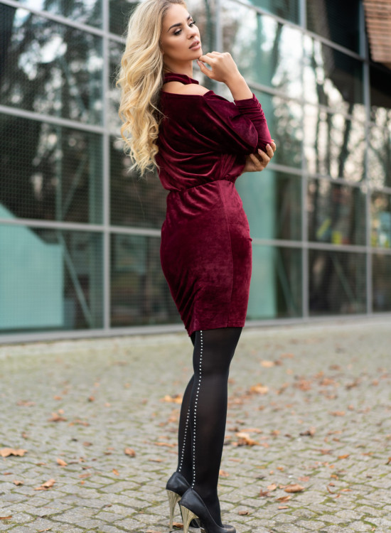 Дамска къса рокля в цвят бордо Milona-Къси рокли-LadyStyle.bg