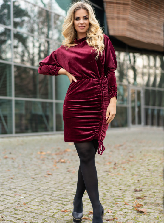 Дамска къса рокля в цвят бордо Milona-Къси рокли-LadyStyle.bg
