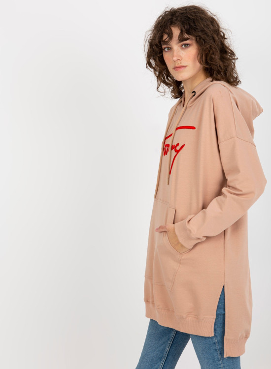Дълъг дамски суичър в бежов цвят 335.25X-Суичъри-LadyStyle.bg