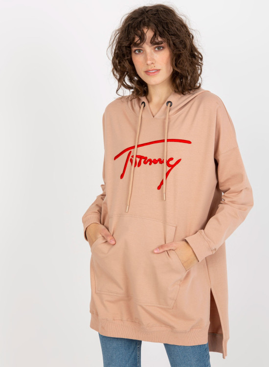 Дълъг дамски суичър в бежов цвят 335.25X-Суичъри-LadyStyle.bg