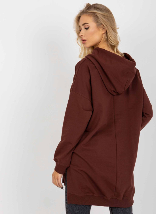 Дълъг дамски суичър в кафяв цвят 335.25X-Суичъри-LadyStyle.bg