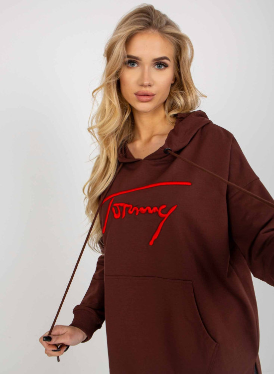 Дълъг дамски суичър в кафяв цвят 335.25X-Суичъри-LadyStyle.bg