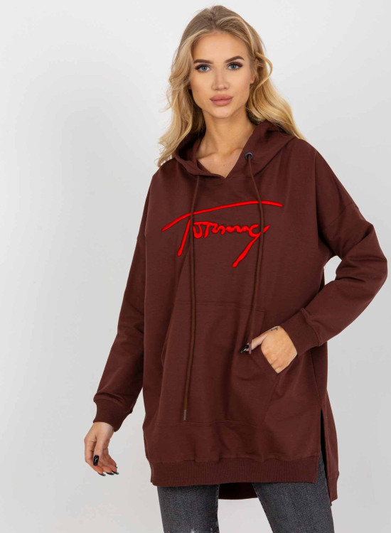 Дълъг дамски суичър в кафяв цвят 335.25X-Суичъри-LadyStyle.bg