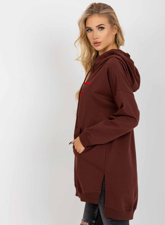 Дълъг дамски суичър в кафяв цвят 335.25X-Суичъри-LadyStyle.bg