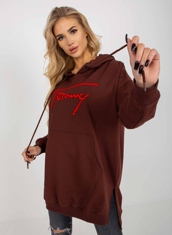 Дълъг дамски суичър в кафяв цвят 335.25X-Суичъри-LadyStyle.bg