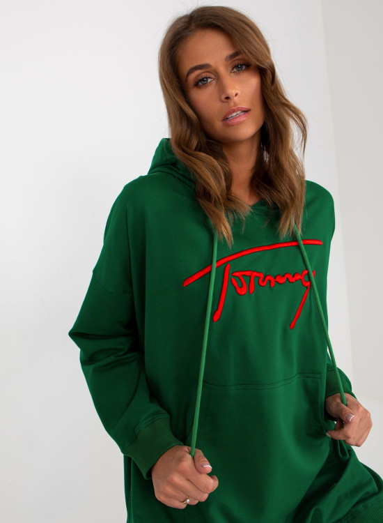Дълъг дамски суичър в зелен цвят 335.25X-Суичъри-LadyStyle.bg