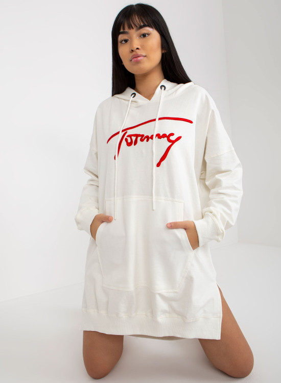 Дълъг дамски суичър в цвят екрю 335.25X-Суичъри-LadyStyle.bg
