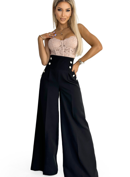 Елегантен широк панталон в черен цвят 496-1-Панталони-LadyStyle.bg