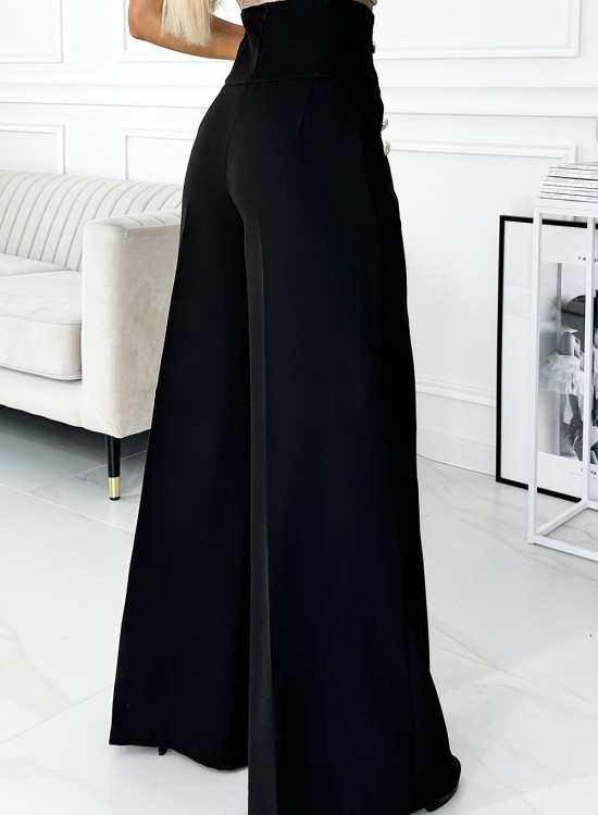 Елегантен широк панталон в черен цвят 496-1-Панталони-LadyStyle.bg