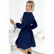 Елегантна рокля с дълъг ръкав в тъмносиньо 339-5-Къси рокли-LadyStyle.bg