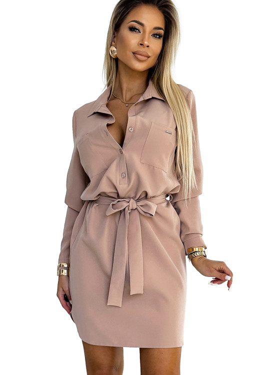 Елегантна бежова рокля 284-2-Къси рокли-LadyStyle.bg